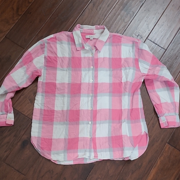 LOFT Pink and White Checkered Flannel Shirt size XXL - Picture 1 of 6